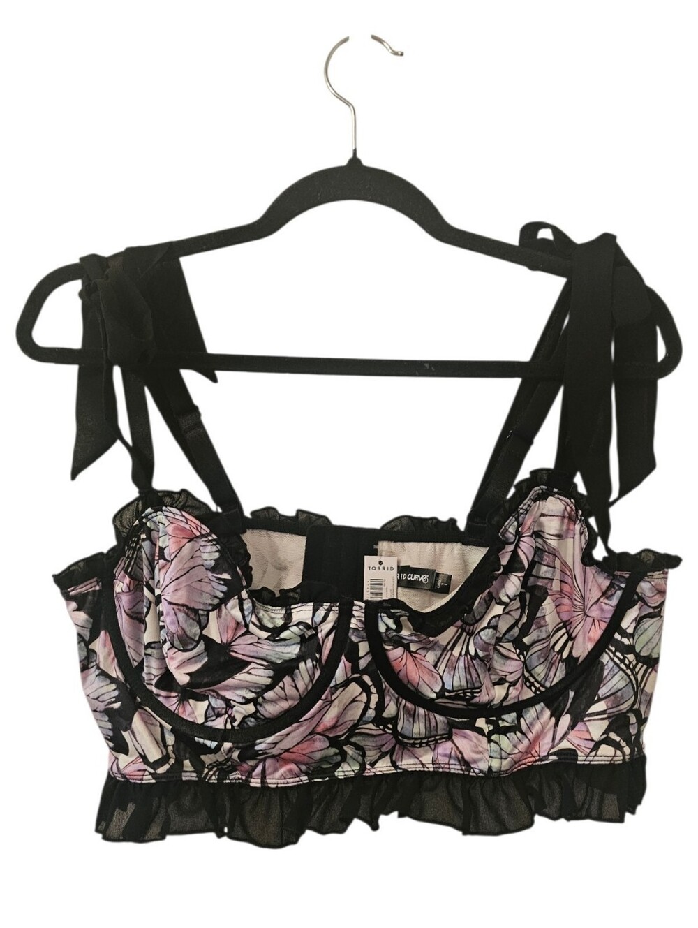 Multi-Coloured Torrid Women's Bow Strap Butterfly Satin Ruffle Underwire Bra